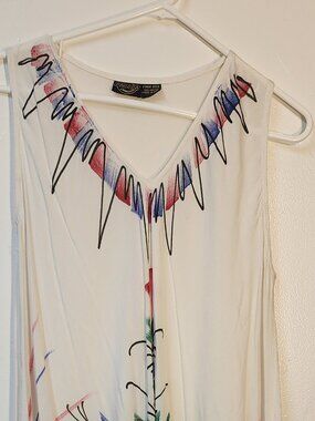Vintage Pagoda 100 rayon free size ivory sundress brush strokes print Beachy